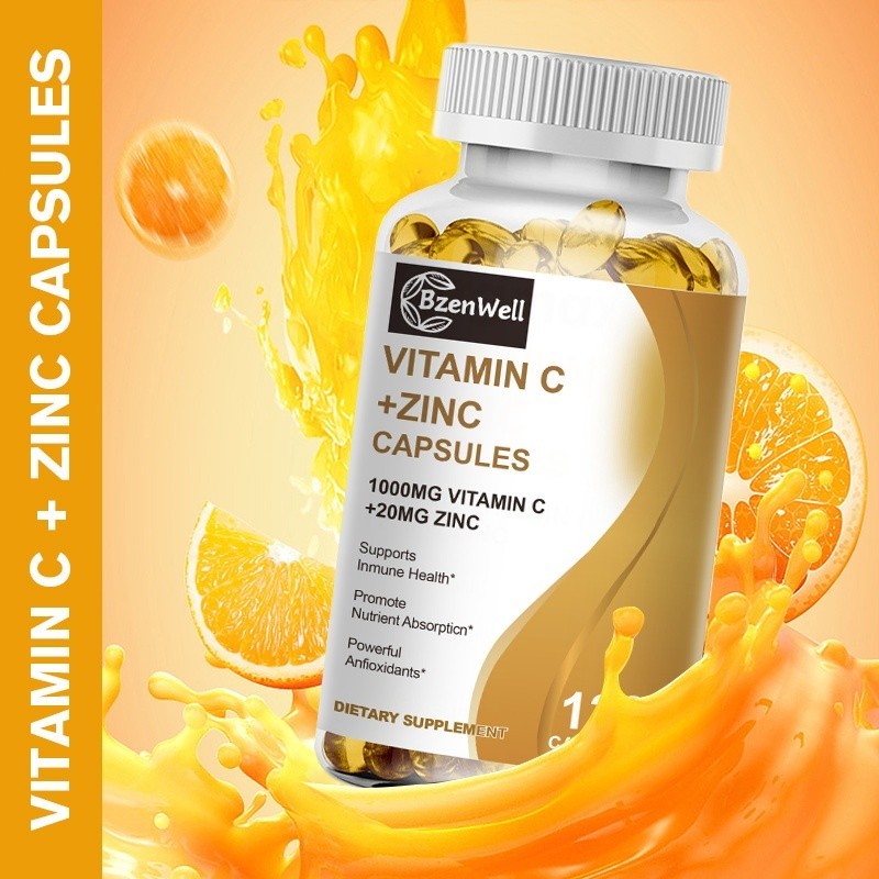 BzenWell วิตามินซี 1000mg + แคปซูลสังกะสี 20mg อาหารเสริม Anfoxidants ที่มีประสิทธิภาพสนับสนุนพลังงานเซลล์