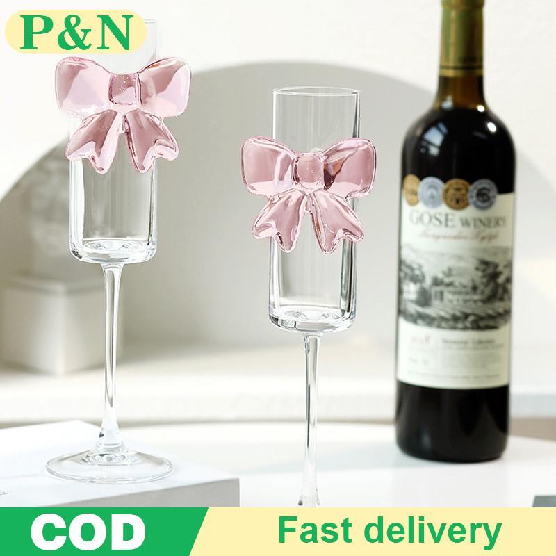 [P&N] Creative Pink Bow Champagne High Wine Glasses Sparkling Wine Glasses For Family Party Holiday 