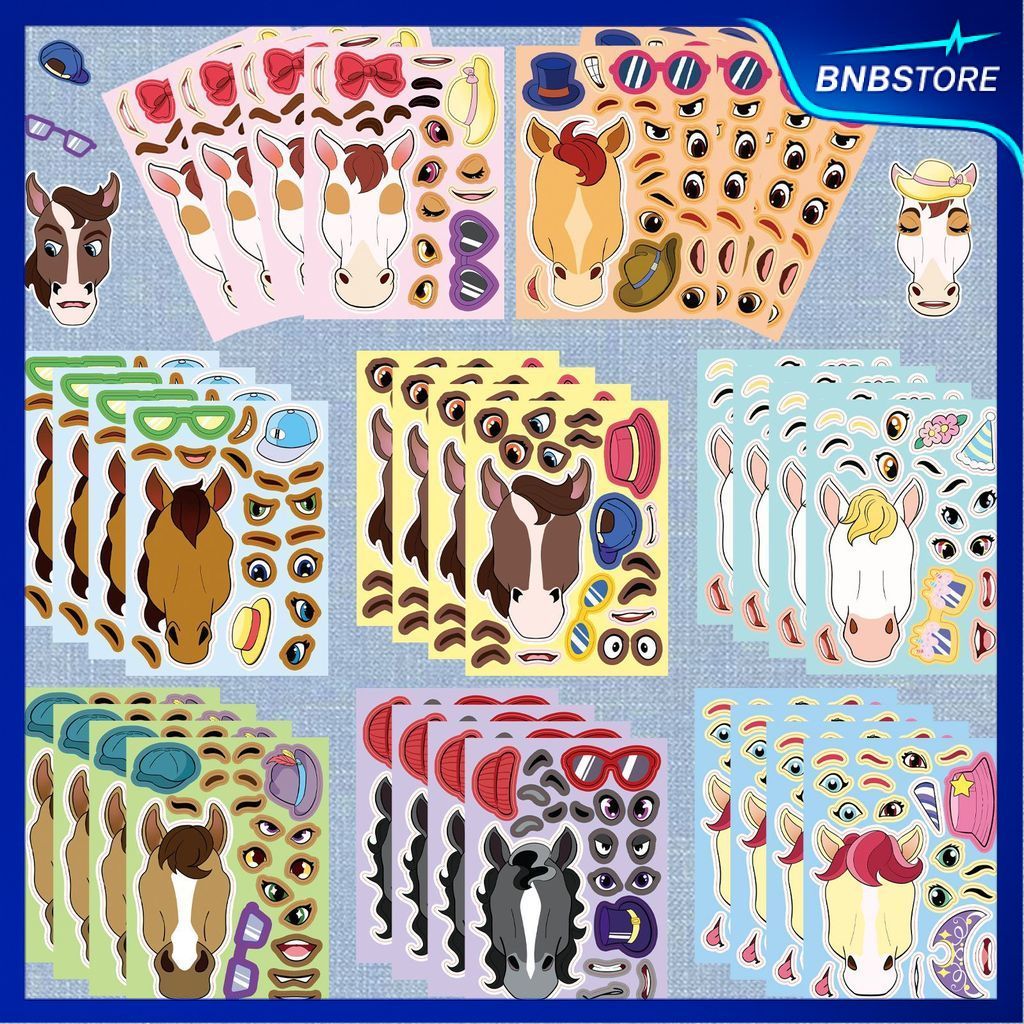 🍀ส่งจากไทย🍀 8แผ่น/ชุด สติกเกอร์ ตกแต่งหน้าตาม้า DIY Make A Face Series Horse Sticker