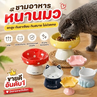 🍄😻ชามอาหารหน้าแมว ชามเซรามิค รูปร่างเห็ด สำหรับสัตว์เลี้ยง สุนัข แมว