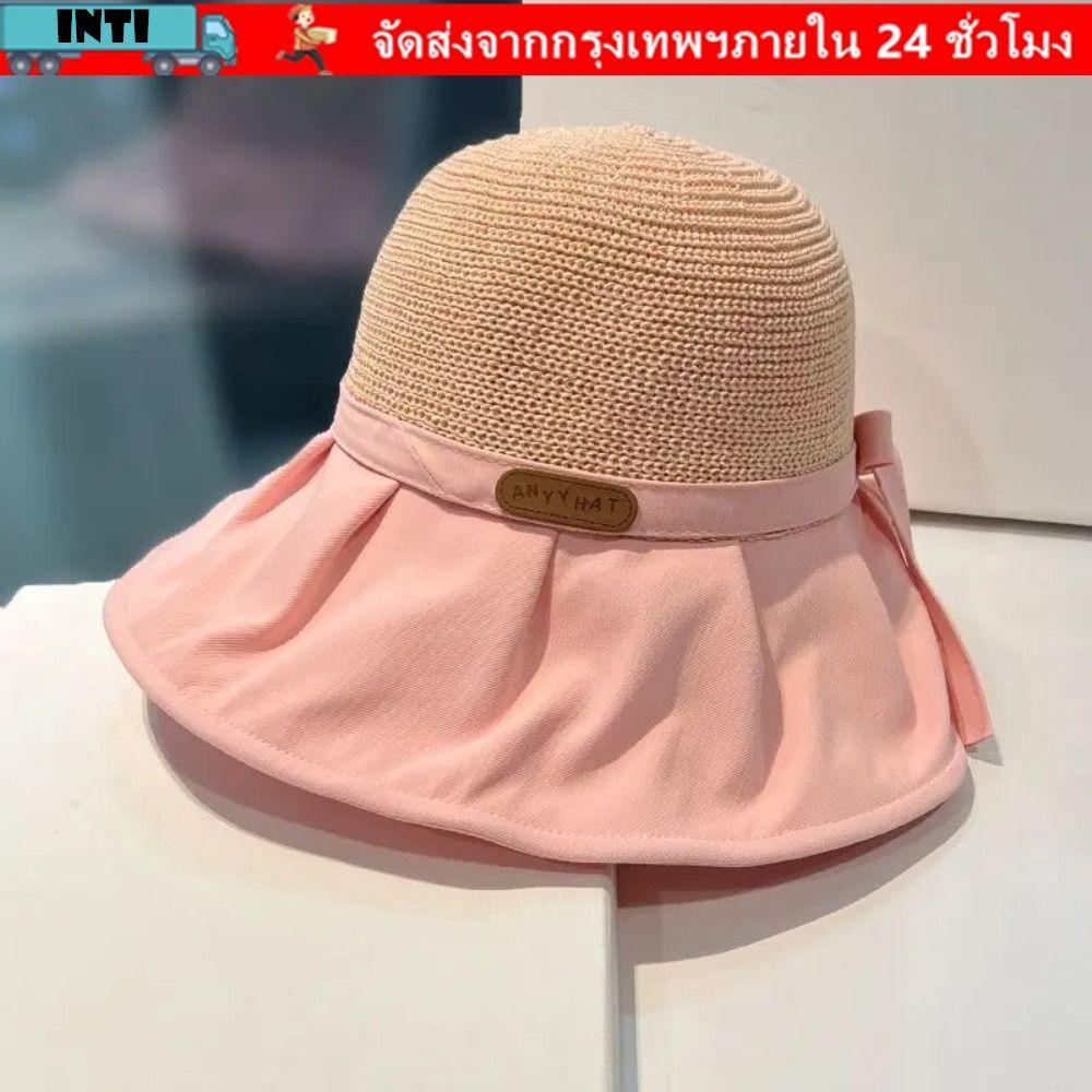 อินติ หมวกถังหญิง ปีกกว้างกันแดดหน้าร้อนแฟชั่นผมหางม้า ป้องกันรังสียูวี