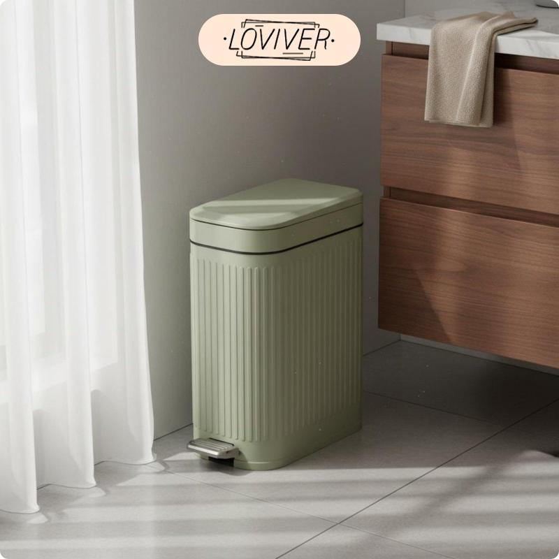 Compact Twin Lid Square Pedal Bin Slim ถังขยะกลิ่น Blocking คอนเทนเนอร์สําหรับ Home Toilet Vanity มุม