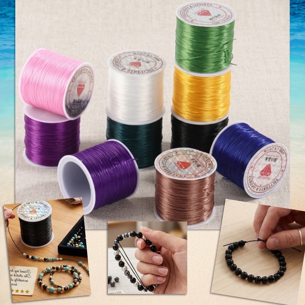 🌷 ด้ายยืด ไหมยืด เอ็นยืด ร้อยสร้อย ร้อยลูกปัด เครื่องประดับ DIY หนา 0.8 ซม. ยาว 50 เมตร รุ่นอัพเกรด ทอพิเศษ 🌷