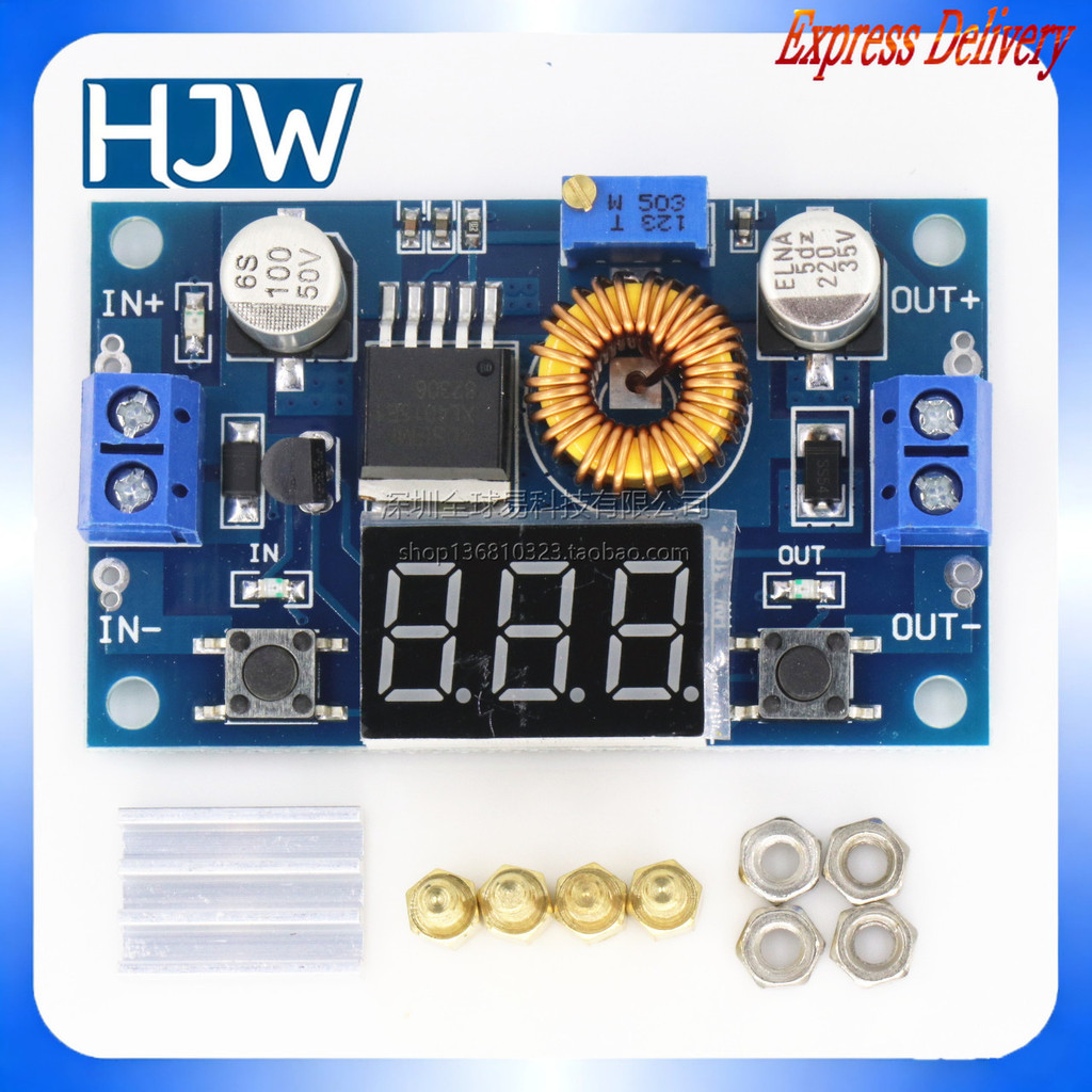 5A High Power XL4015 75W DC-DC โมดูลสเต็ปดาวน์แบบปรับได้พร้อมจอแสดงผลโวลต์มิเตอร์ฟรีคอลัมน์ทองแดง