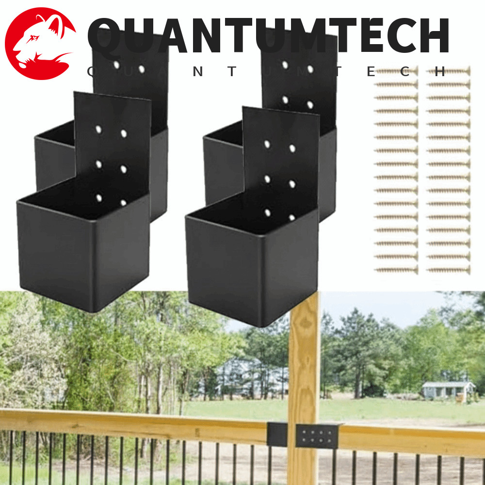 QUANTUMTECH Pergola Bracket, โลหะสีดํา Deck Railing Connector, สกรูติดผนัง Heavy Duty ทนทาน Pergola 