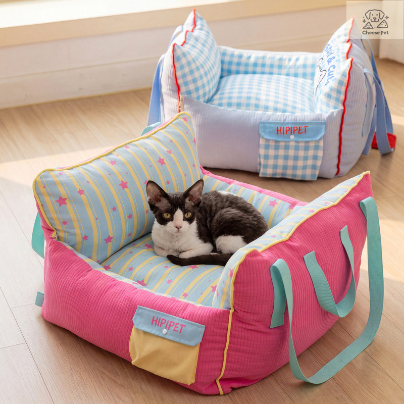 CheesePet Pet เบาะที่นั่งปลอดภัยสำหรับสัตว์เลี้ยง ที่นั่งเบาะข้างคนขับ เตียงสุนัขในรถยนต์ ใช้ได้ทั้งออกเดินทางและอยู่บ้าน