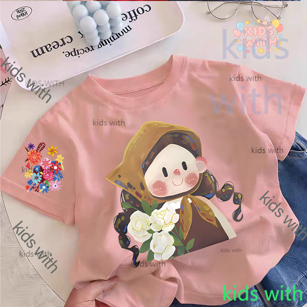 เสื้อเด็ก เสื้อยืดคอกลมแฟชั่น  เสื้อแฟชั่น ฤดูร้อน'Girl HUA' สบายและนุ่ม ระบายอากาศดี อายุ 1-12 ปีD 273