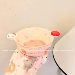 จานขนม เซรามิค insลายโบว์🎀kittyแอปเปิ้ล🍎 พร้อมส่ง