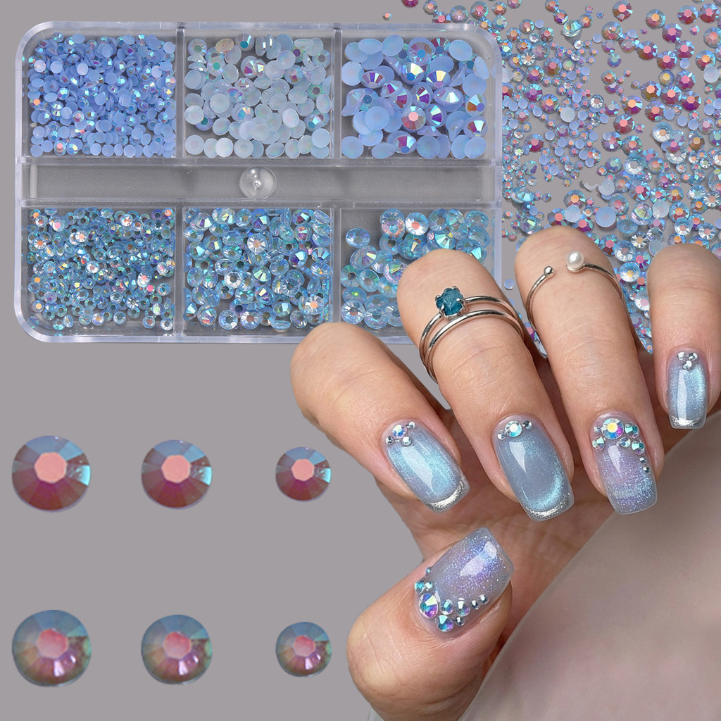 HAMA Aurora Blue Flatback Nail Art Rhinestones ผสมสีโอปอล Mermaid แก้วเพชร 3D คริสตัลอัญมณีสําหรับ DIY ตกแต่งเล็บ