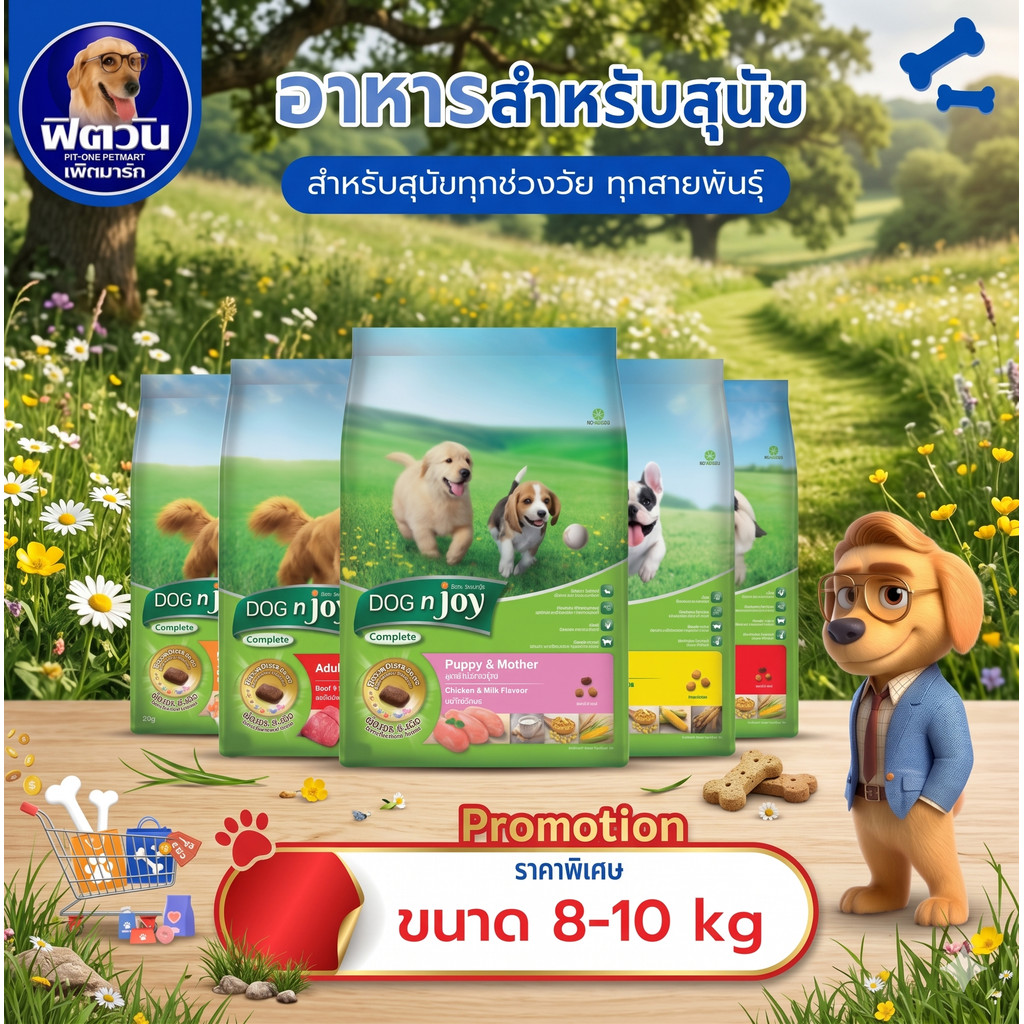 DOGnJoy ADULT พันธุ์เล็ก พันธุ์ใหญ่ สุนัขโต1ปีขึ้นไป 8สูตร ขนาด 8 10 กิโลกรัม{อาหารสุนัขเม็ด}