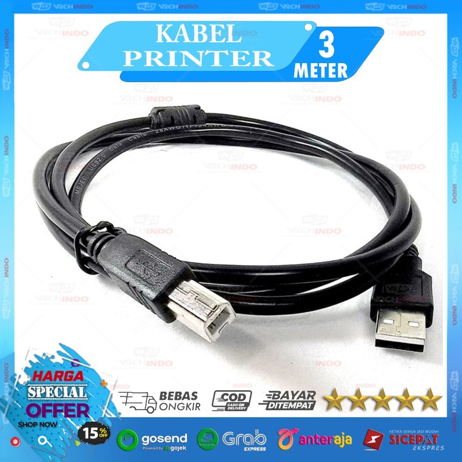 สายเครื่องพิมพ์ USB A to B สีดํา ความยาว 300CM / 3M / 3 เมตร - USB 2.0 A to B คุณภาพสูง !!