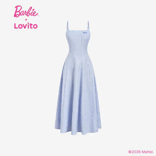 (KOL's pick) Barbie™ X Lovito วันหยุด ชุดเดรสผู้หญิงฤดูร้อนสีฟ้าขาว มีระบาย สไตล์ลําลอง เกาหลี อินเทรนด์ DRBL4PAD016