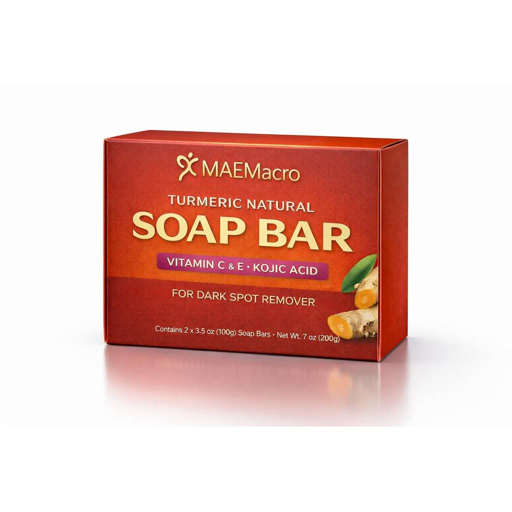 สบู่บาร์ MAEMacro Turmeric & Kojic Acid พร้อมวิตามินซี เรตินอล คอลลาเจน กรดไฮยาลูโรนิก และวิตามินอี 