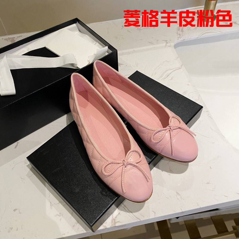 มาใหม่! แบบชาแนล กุทัณฑ์หนังแท้สีสวย รองเท้าบัลเลต์แบนสำหรับผู้หญิง