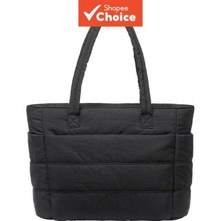 Tote Bag for Women Lightweight Puffy with Compartments Quilted Handbag for Travel Work Black