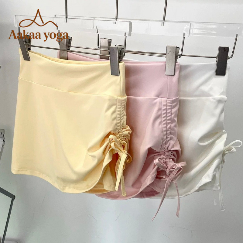 Ruched Sports Skort สตรี เอวสูง 2-in-1 Anti-Exposure กระโปรงโยคะสั้น สำหรับวิ่ง ออกกำลังกาย