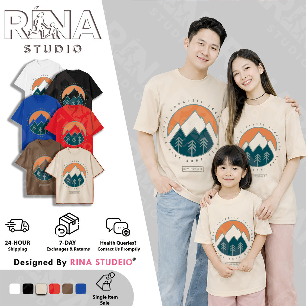 พร้อมส่ง & จัดส่งภายใน 24 ชั่วโมง) RINA STUDIO เสื้อยืดปีนเขาสไตล์วินเทจสําหรับเด็กและผู้ใหญ่ชุดครอบ