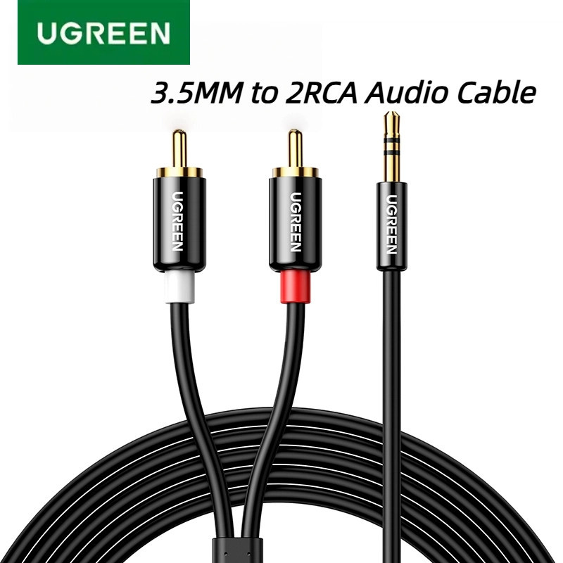 UGREEN ยูกรีน 3.5 มม.ชาย 2อาร์ซีเอ สายสัญญาณเสียงชายชุบทองดีบุกทองแดงแกนไฮไฟสเตอริโอสําหรับเครื่องขยายเสียงลําโพงทีวี