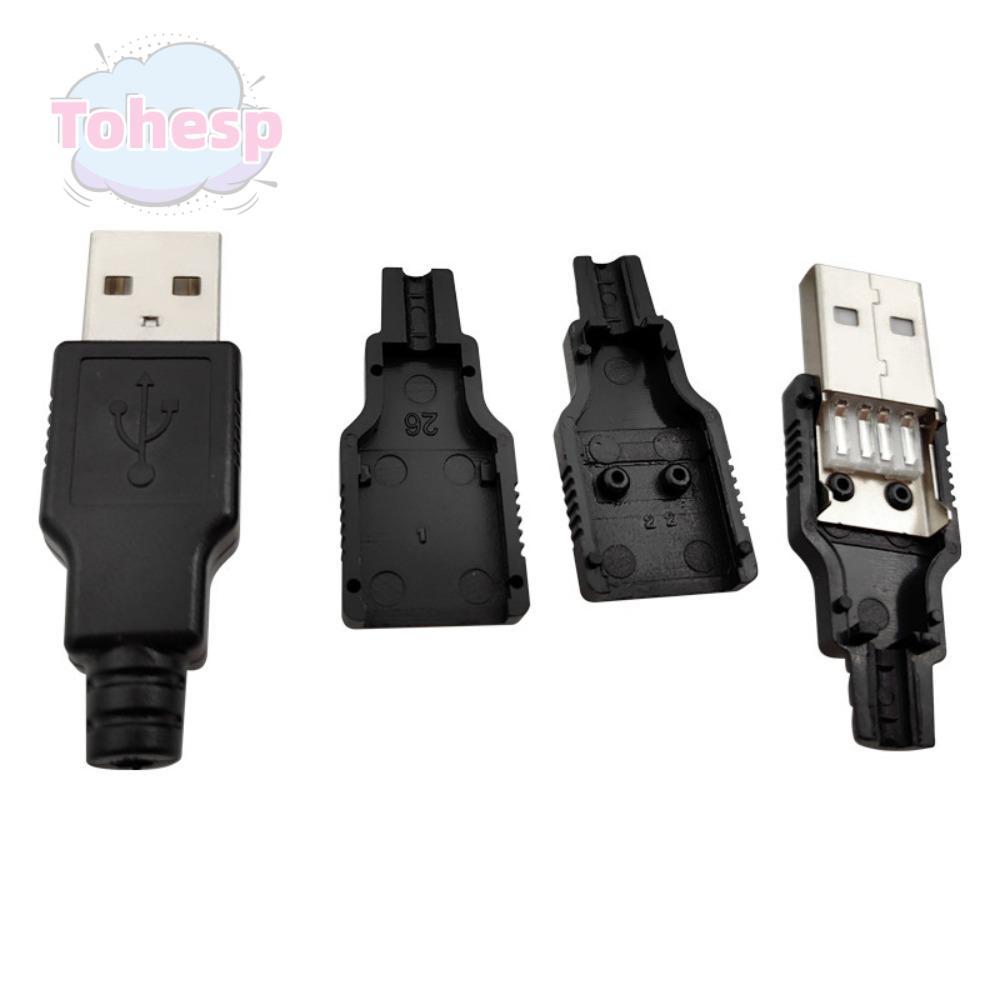 TOHESP ซ็อกเก็ต USB ตัวผู้,พร้อมปลั๊ก USB Type A Type A, ขั้วต่อ USB ขั้วต่อ DIY สีดําขั้วต่อพลาสติก