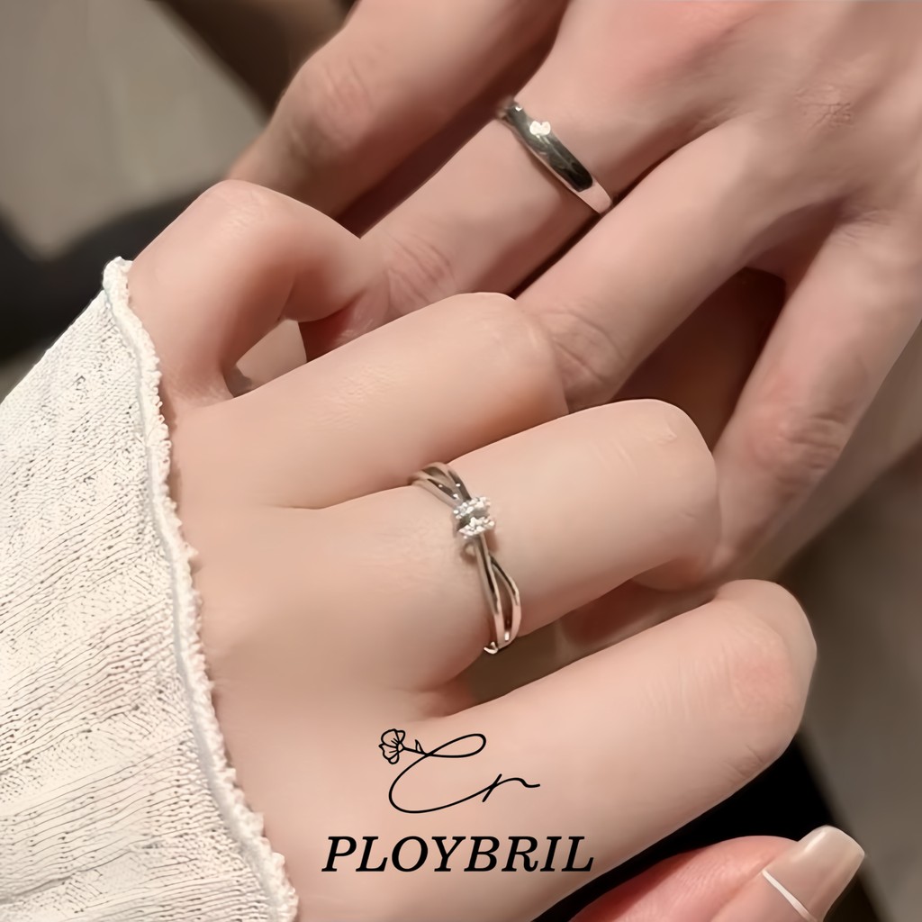 PLOYBRIL แหวนคู่รัก2วง Eliana ปรับขนาดได้ ชุบเงิน92.5% ฟรีเซตของขวัญ (ถุงต้องกดสั่งเพิ่ม) ฝากเขียนการ์ดได้ J041