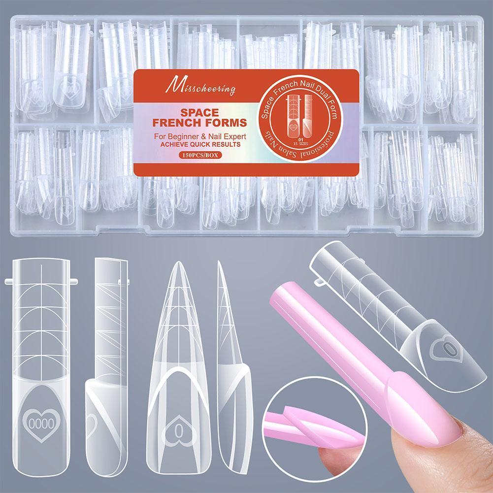 Space French Dual รูปแบบ 15 ขนาด Clear Reusable เล็บเล็บภาษาฝรั่งเศสคําเจลเครื่องมือ Diy L0q0