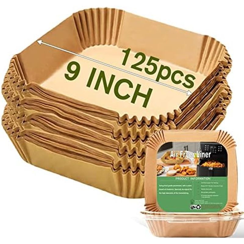 Large Air Fryer Disposable Paper Liners Square 9 Inch, 125 Pcs Parchment paper liner for 5-8QT Air f