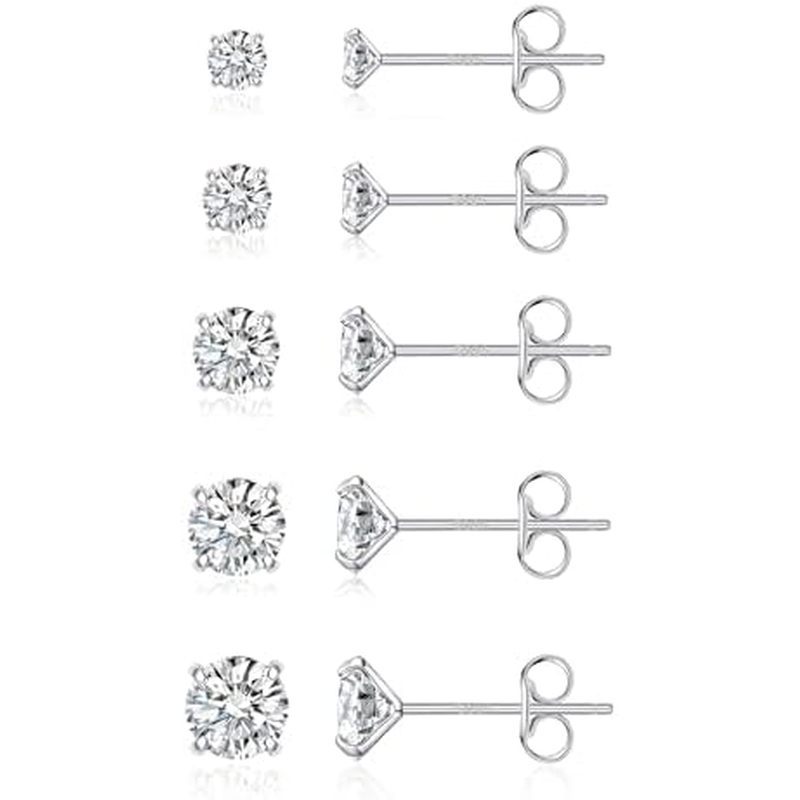 8 Pairs Sterling Silver Stud Earrings for Women,14K Gold Plated Stud Earrings Set for Women Hypoalle