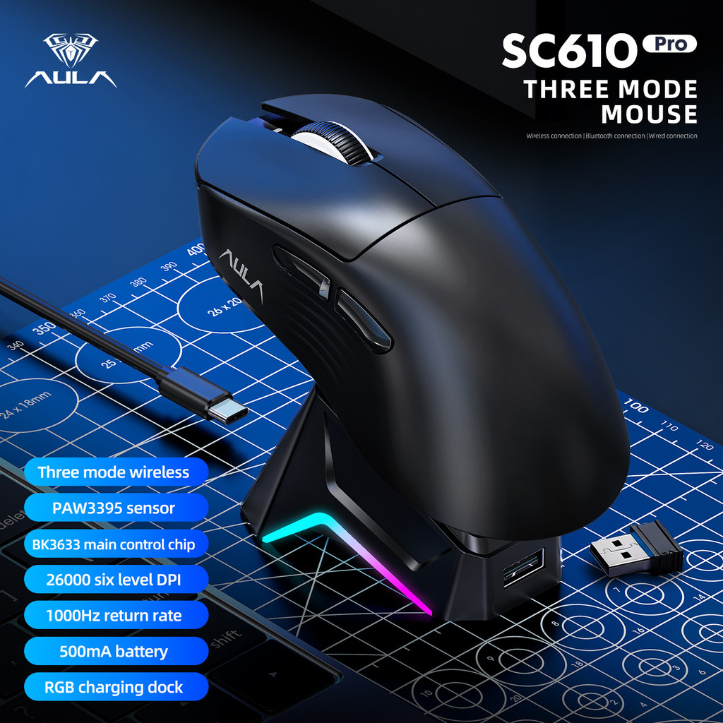 Tap SC610pro Gaming Gaming Mouse PAW3395 น้ําหนักเบาสามโหมดพร้อมฐานชาร์จ