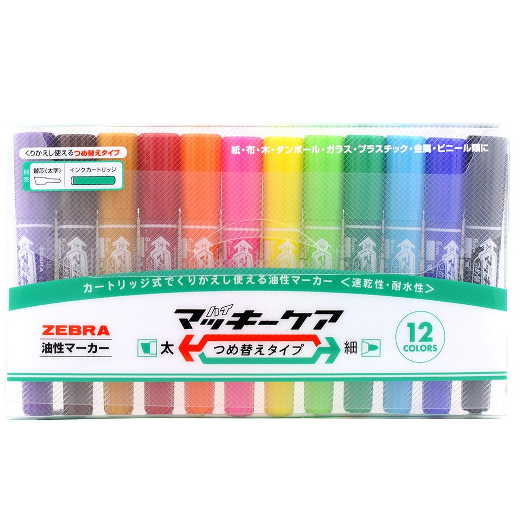 Zebra Hi-Mackie Care Oil-Based Pen, Refillable Type, 12 Colors, YYT5-12C