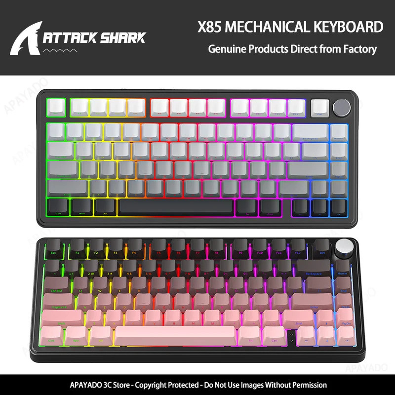 X85ATTACKSHARK Gaming Keyboard Wireless with Meta Knob, RGB Bluetooth Three-Mode Mechanical Keyboard