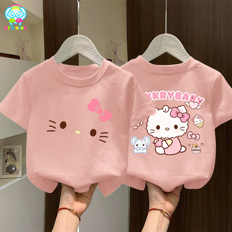 【ส่งจากกรุงเทพฯ】NFV KIDS รุ่นใหม่มาแรง💖เสื้อยืดแขนสั้นเด็ก ระบายอากาศ ลายพิมพ์แมวน่ารัก oversize สะดวกสบาย YG5561