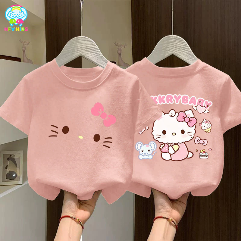 【ส่งจากกรุงเทพฯ】NFV KIDS รุ่นใหม่มาแรง💖เสื้อยืดแขนสั้นเด็ก ระบายอากาศ ลายพิมพ์แมวน่ารัก oversize สะดวกสบาย YG5561