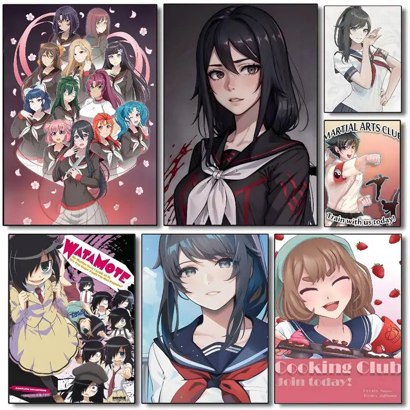 อะนิเมะ Y-Yandere S-Simulator โปสเตอร์ HD ตกแต่งบ้านผนังกันน้ําห้องนั่งเล่นบาร์ความงามตกแต่งสํานักงา