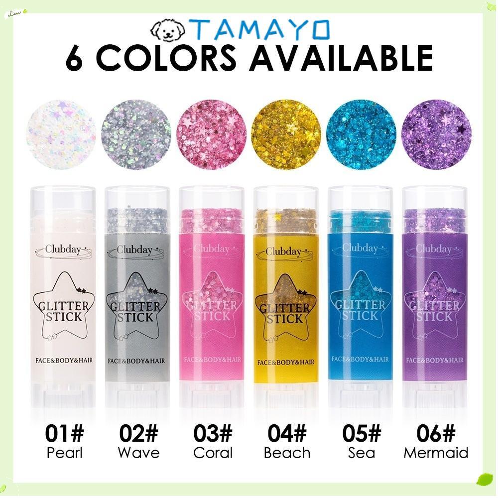 TAMAYO Sequins Glitter Stick, แบบพกพา 6 สี Glitter Cream, Body Glitter Sticks Body Paint Glitter Eye