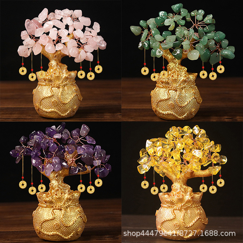 [คลังสินค้าพร้อม] Citrine Lucky Tree Money Bag Tree Fortune Tree ต้นไม้เงินธุรกิจหัตถกรรมตกแต่งของขว