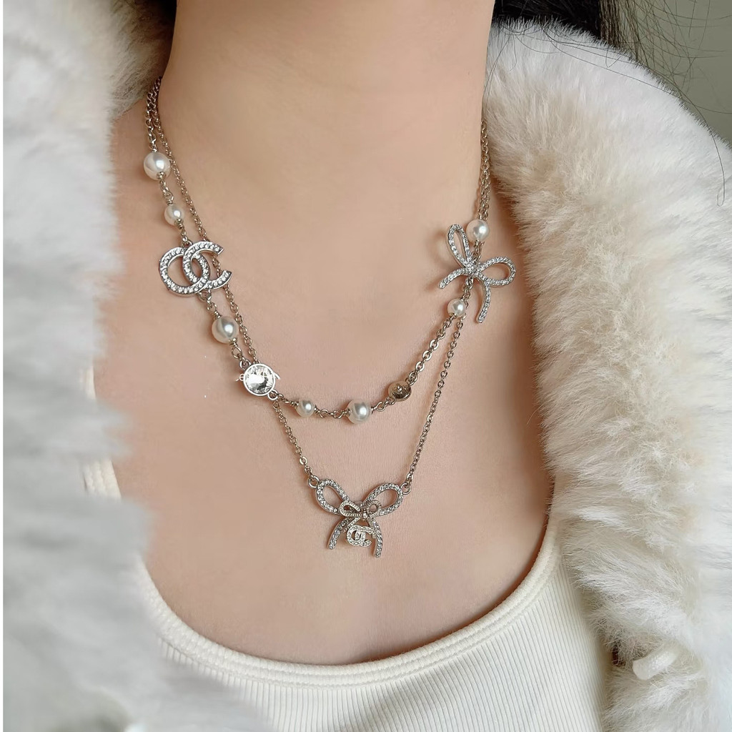 26C Double C รุ่นสูงผีเสื้อสร้อยคอคริสตัลมุกหญิงแฟชั่นหรูหรา Classy สร้อยคอ 4.29 ALBBS