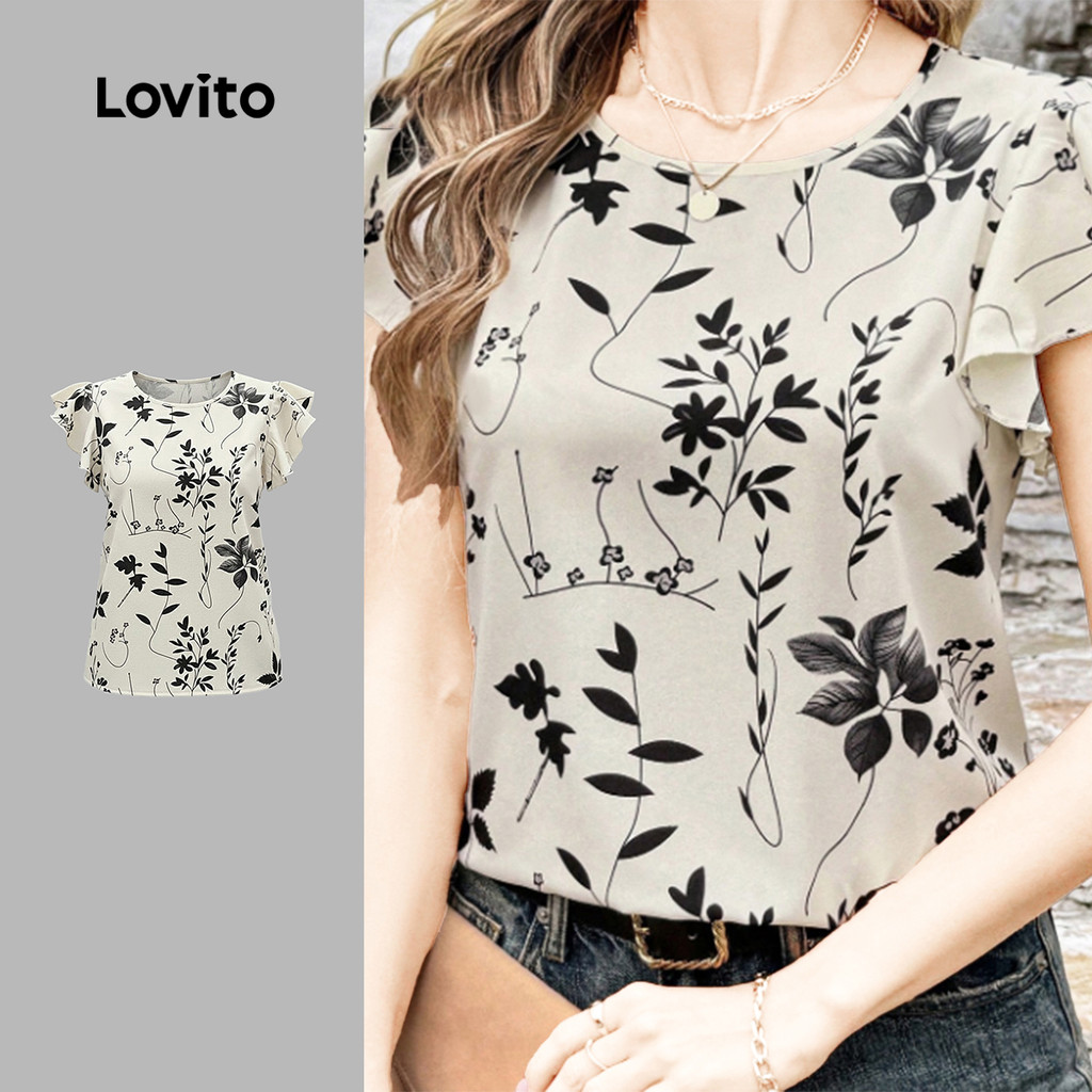 Lovito เสื้อเบลาส์โบโฮลายลูกไม้ฤดูใบไม้ผลิ/ฤดูร้อนสําหรับผู้หญิง LK3ED201