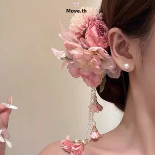 ในไทย-พร้อมส่ง✨ กิ๊บติดผมสไตล์โบราณลายดอกไม้ พู่ห้อยสีชมพู ดีไซน์หรูหรา ใช้หนีบด้านข้าง เหมาะกับชุดฮั่นฟูหรือฉีผาว