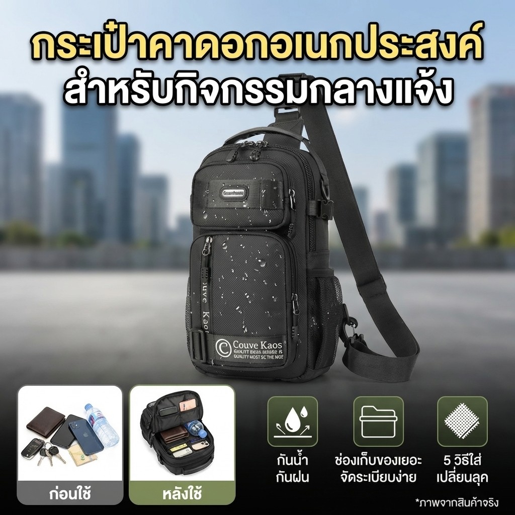 🏕️พร้อมลุยกลางแจ้ง🏕️ กระเป๋าคาดอกผู้ชาย 5 แบบในใบเดียว สะพายเฉียงได้ น้ำหนักเบา ใส่มือถือและของจุกจิก สำหรับเดินป่า ตั้งแคมป์ เดินทาง