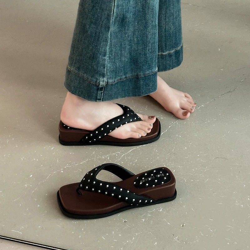 Retro Style Small Polka Dot Flip Flops Season Platform Platform Casual 3Ix7