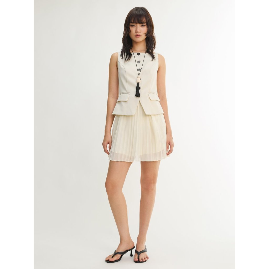 [Pomelo] เดรสยาวแขนกุด คอเหลี่ยม กระโปรงทรงพลีท / Sleeveless Square Neck Pleated Dress