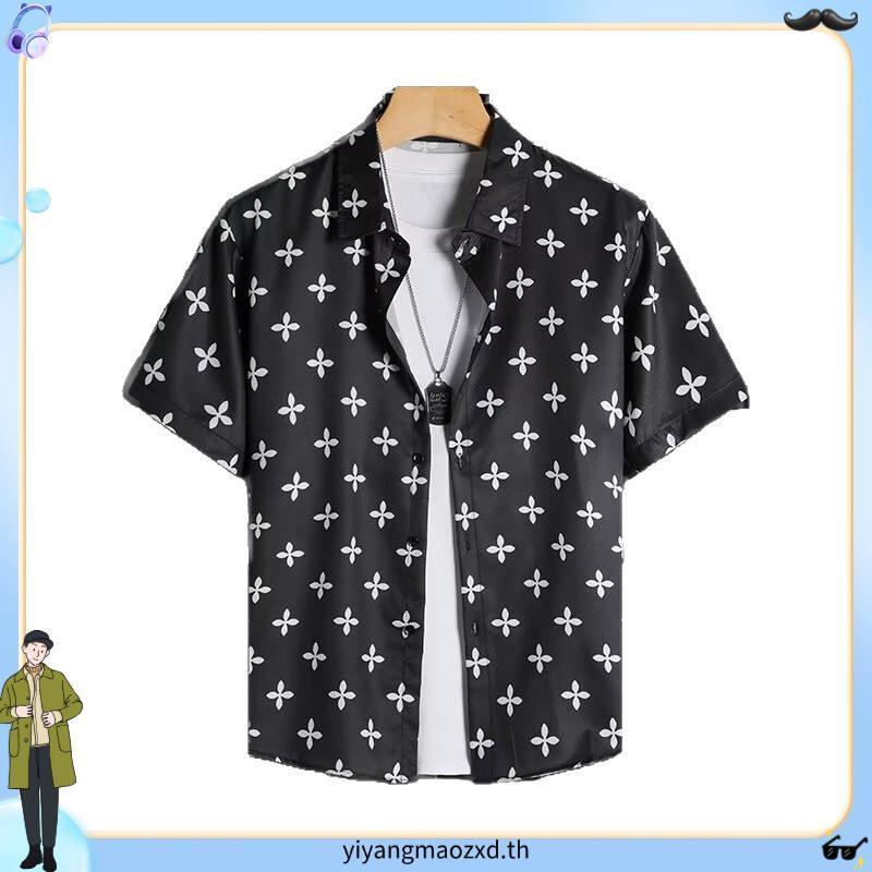 เสื้อฮาวาย ลายกางเขน ผ้านิ่ม M L XL Oversize คอฮาวาย JLW BRAND