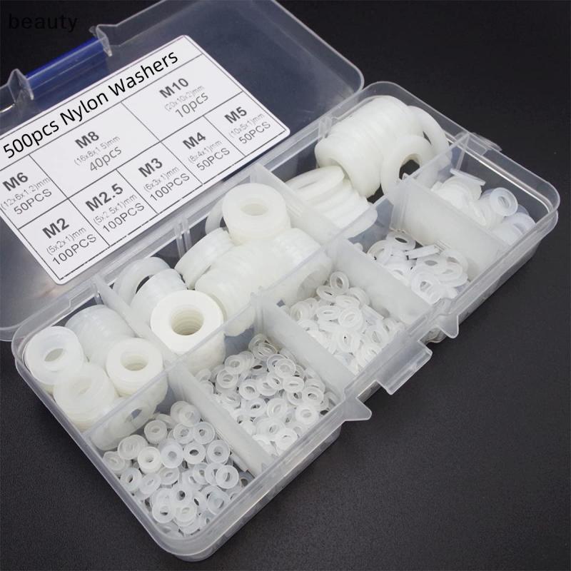 [beauty] 500 ชิ้นชนิดบรรจุกล่องพลาสติกไนลอนแบนเครื่องซักผ้าธรรมดา Spacer ฉนวนกันความร้อนปะเก็นแหวน A