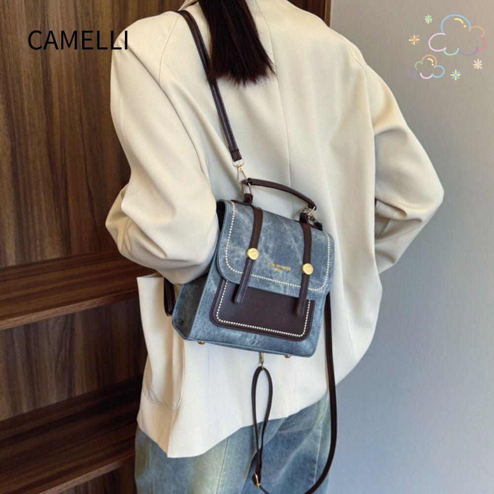 กระเป๋าเป้สะพายหลัง CAMELLI, กระเป๋าสะพายข้างหนัง PU ลําลอง, กระเป๋าโท้ทความจุขนาดใหญ่แบบพกพามัลติฟังก์ชั่นสําหรับผู้หญิง