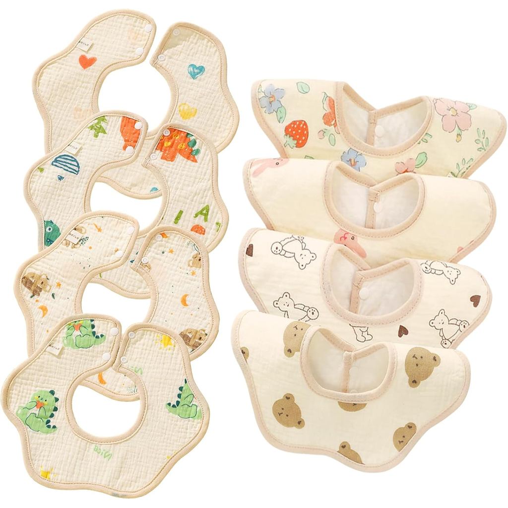 ผ้ากันเปื้อนเด็ก Muslin Drool Teething Drooling Bibs for Baby Girl Boy Muslin Cotton