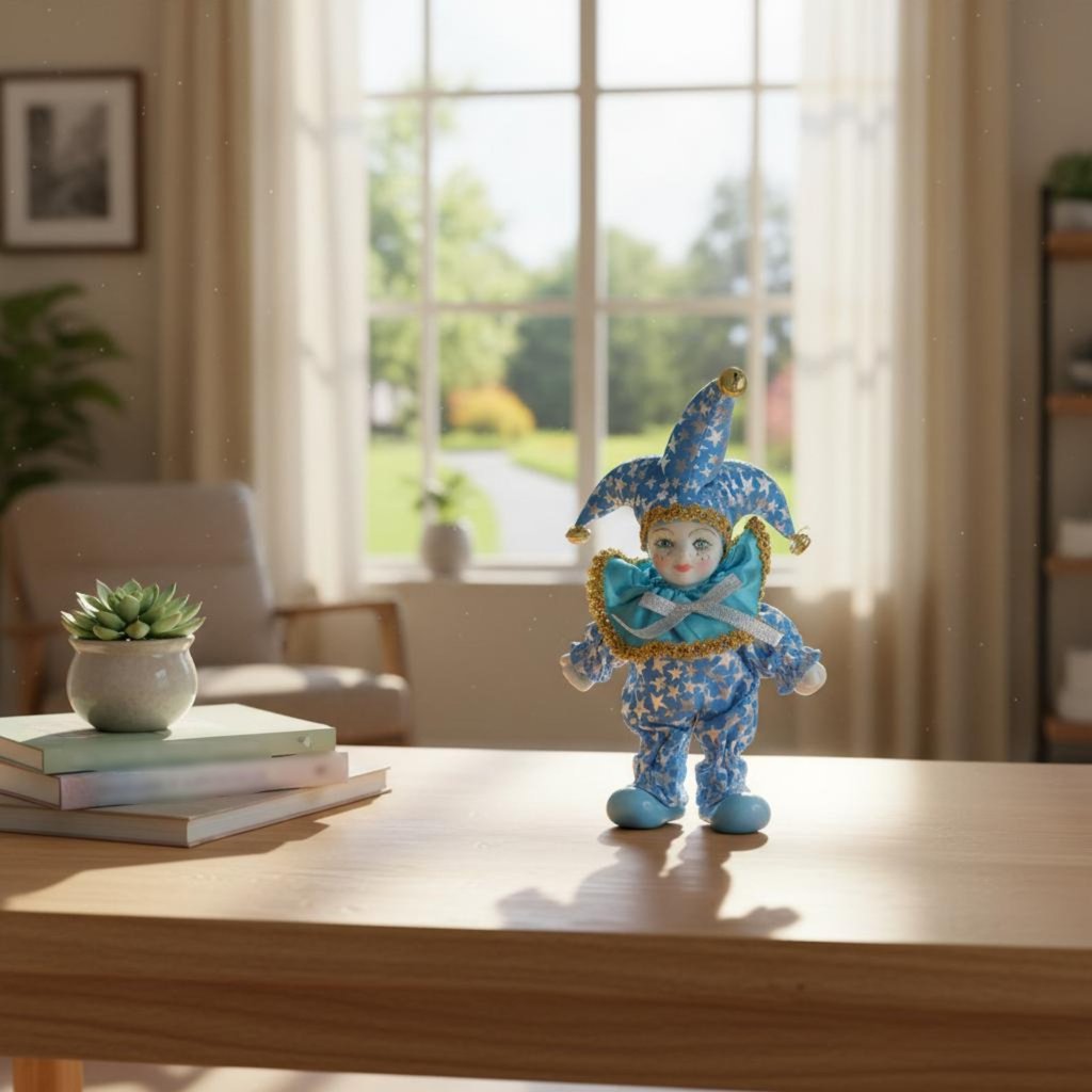 ของขวัญ Idea Blue Jester ตุ๊กตา Glitter Trim รูปปั้น Jester ตกแต่งสําหรับชั้นวางจอแสดงผล