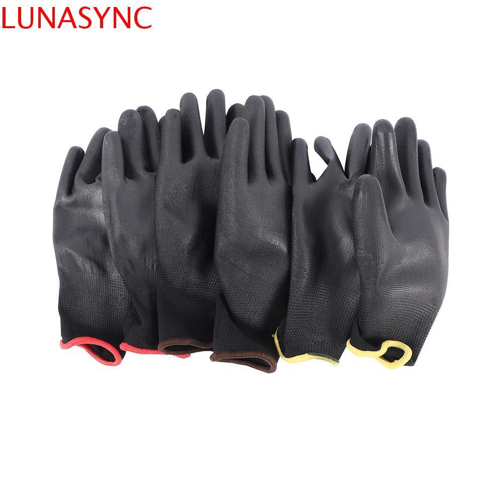 LUNASYNC ถุงมือนิรภัย เคลือบฝ่ามือ PU Nylon 6 คู่ ถุงมือทํางานเคลือบด้ามจับ