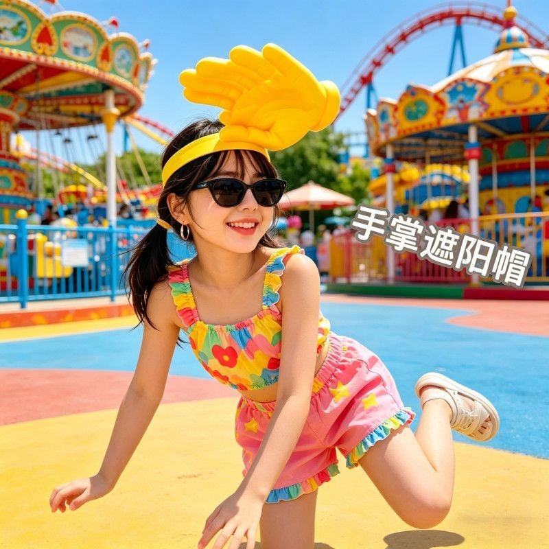 E People Must-Have Cute Palm Sun Hat Summer Must-Have Sun Hat หมวกกันแดดตลก Creative Abstract Hat 5.