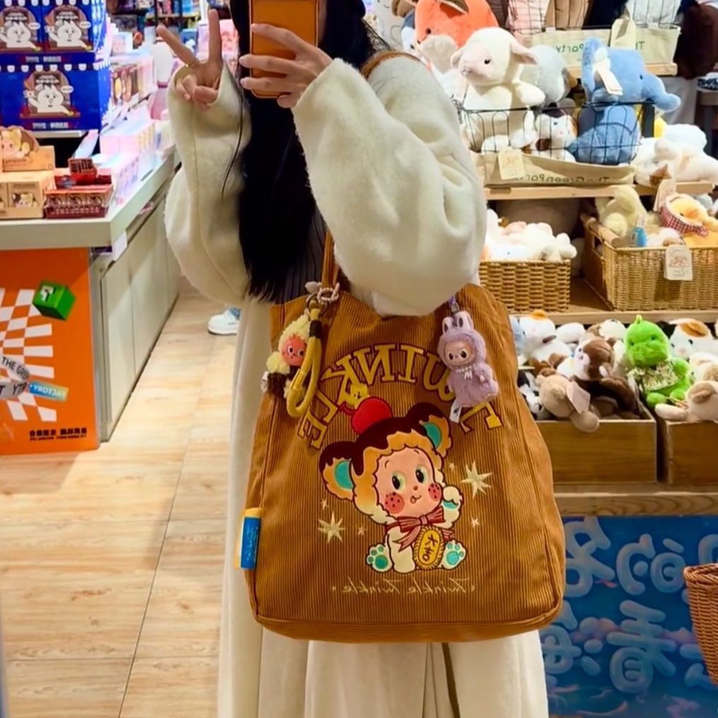 Pop Mart Cute Starman Corduroy Retro Shoulder Bag Tote รูปที่ 2