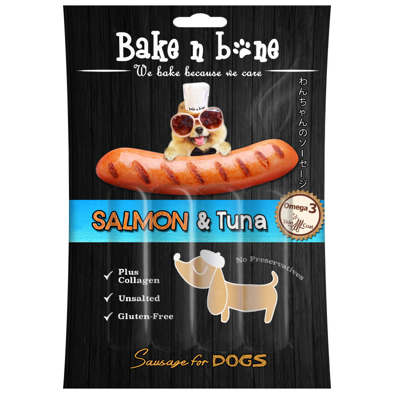 เบคแอนด์โบนไส้กรอกแซลมอนและทูน่าสำหรับสุนัข120ก(C Bake N Bone Salmon and Tuna Sausage For Dog 120g(C